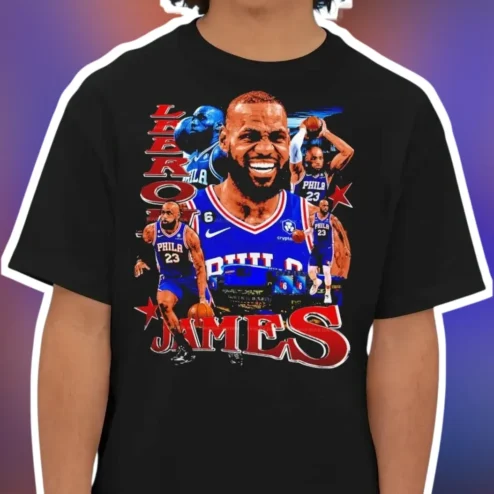 LeBron James Vintage Sixers Jersey Graphic Tee Basketball Fan Gift