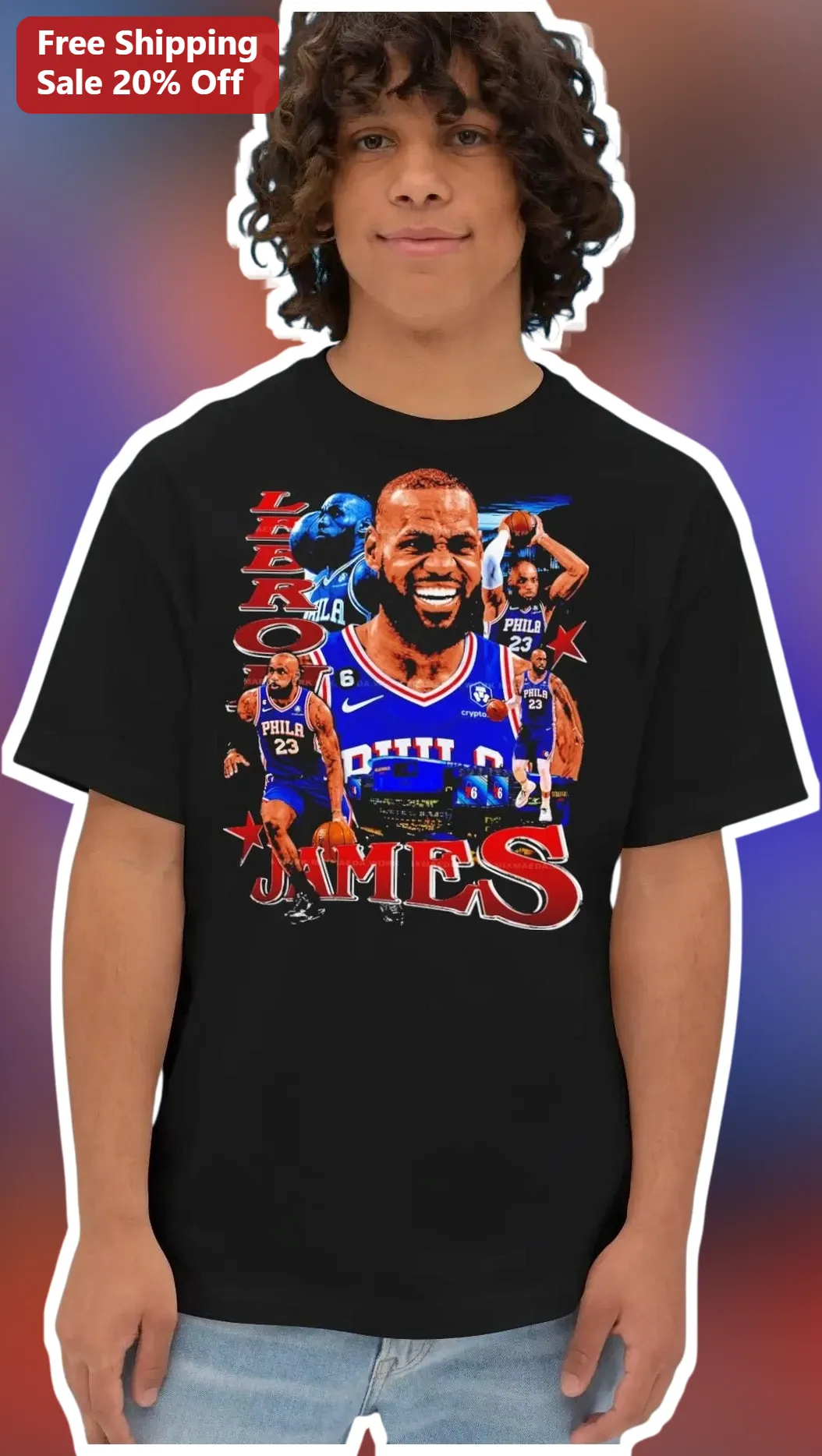 LeBron James Vintage Sixers Jersey Graphic Tee Basketball Fan Gift