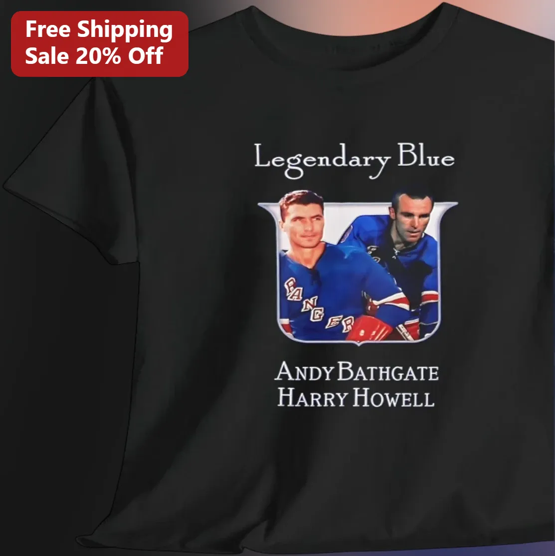 Legendary Blue Andy Bathgate Harry Howell Tee, Vintage NY Rangers Hockey Legends Graphic Tee Gift for Hockey Fans