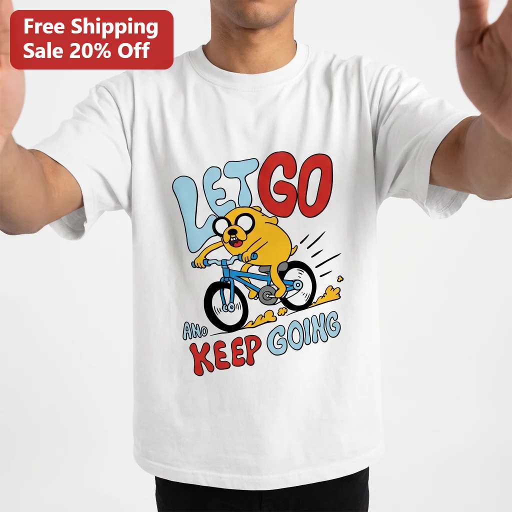 Let Go and Keep Going Jake the Dog Adventure Time Tee, Funny Motivational Cartoon Graphic Tee Gift for Fans
