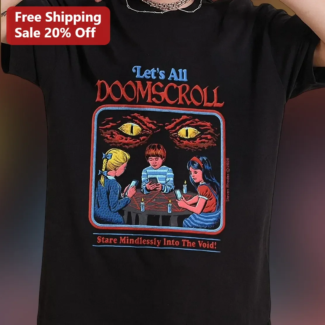 Let's All DOOMSCROLL Stare Mindlessly Into The Void Retro Horror Graphic Tee