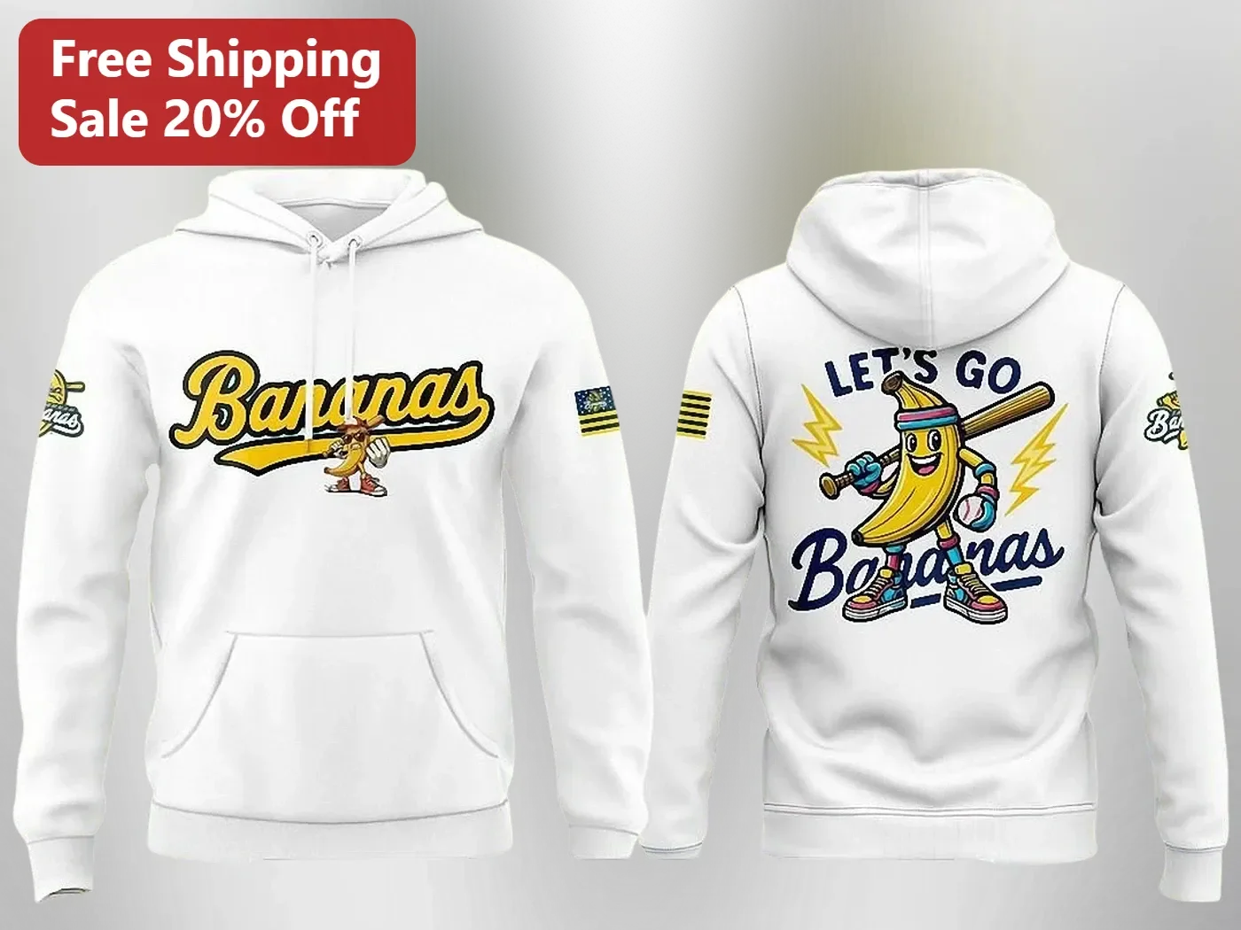 Let's Go Bananas Hoodie Funny Baseball Banana Mascot Graphic Sweatshirt for Kids Adults