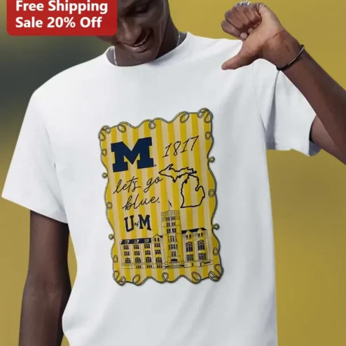 Let's Go Blue University of Michigan Graphic Tee Maize and Blue College Fan Shirt