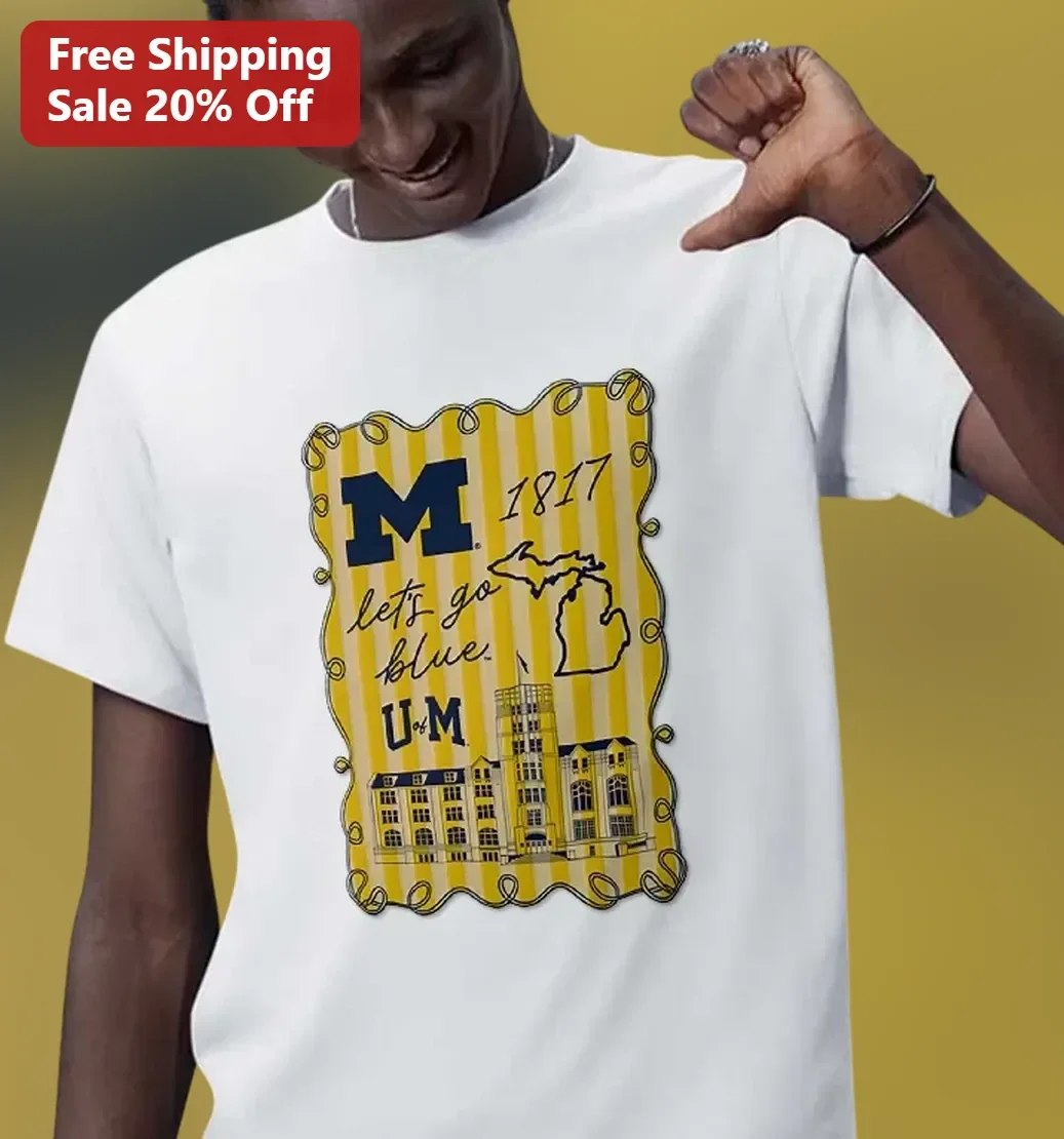 Let's Go Blue University of Michigan Graphic Tee Maize and Blue College Fan Shirt