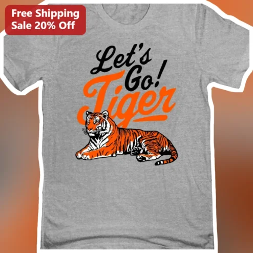 Let's Go! Tiger Graphic Tee Retro Collegiate Sports Mascot Shirt for Men Women