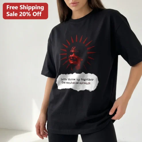 Let's Throw Up Together Tee, Edgy Surrealist Sunburst Graphic Shirt for Alternative Streetwear Fans