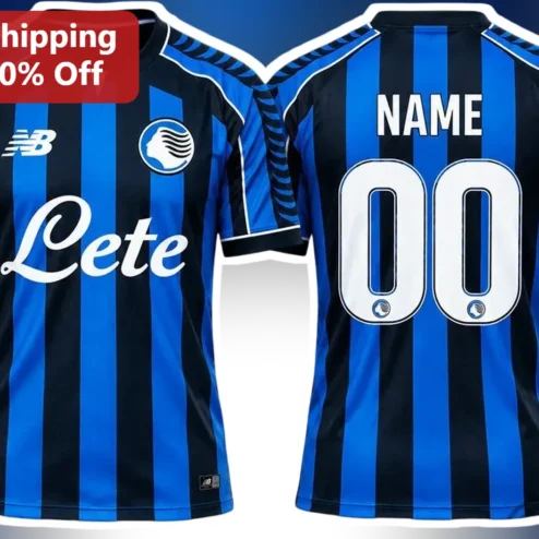 Lete Jersey Atalanta Serie A Soccer Shirt Blue Black Stripes Custom Name Number Gift