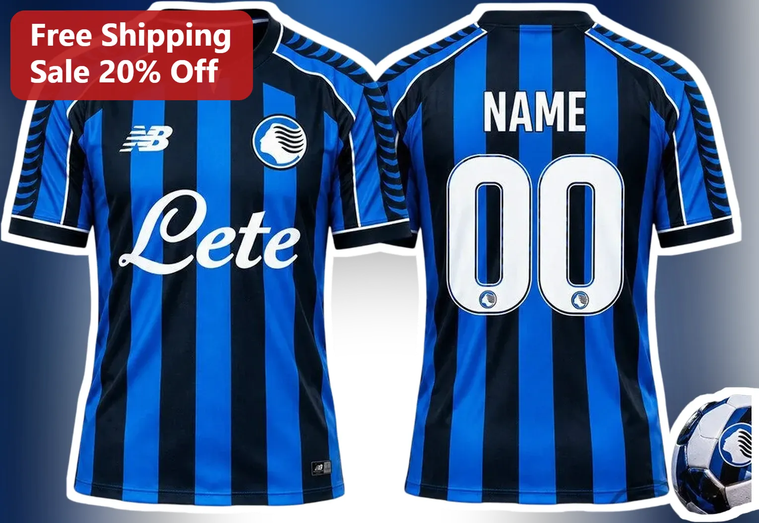 Lete Jersey Atalanta Serie A Soccer Shirt Blue Black Stripes Custom Name Number Gift
