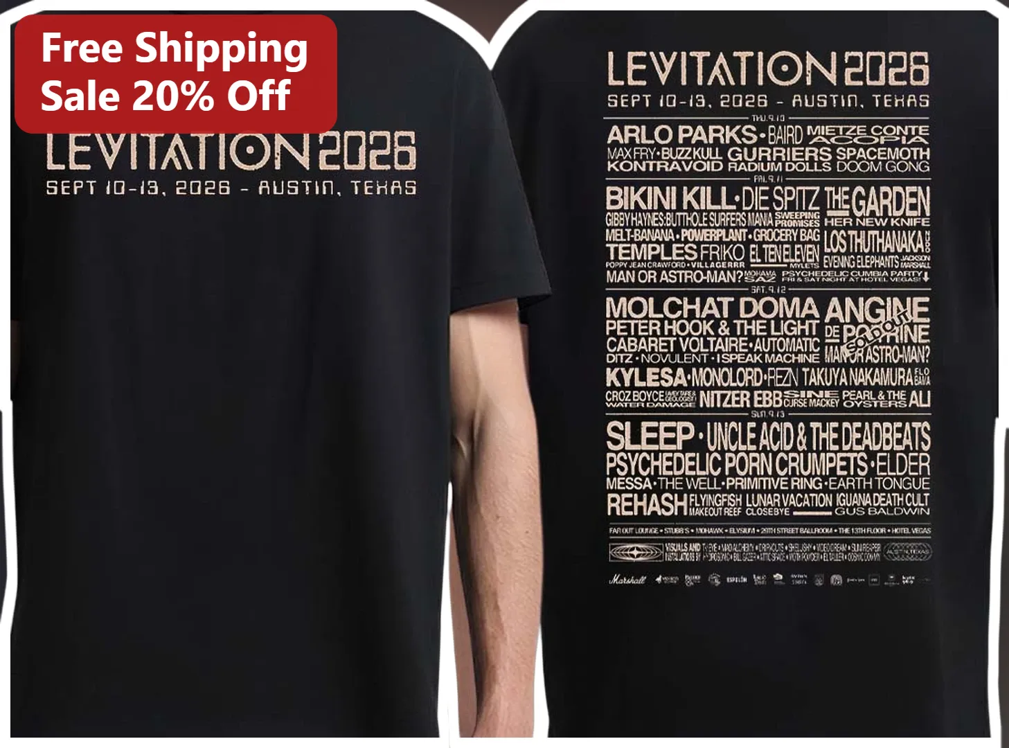 LEVITATION 2026 Austin Psych Fest Lineup Graphic Tee