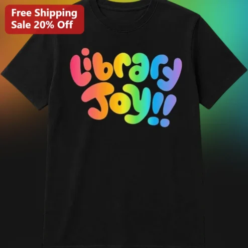 Library Joy Rainbow Bubble Letter Tee, Cute Librarian Gift for Book Lovers and Teachers