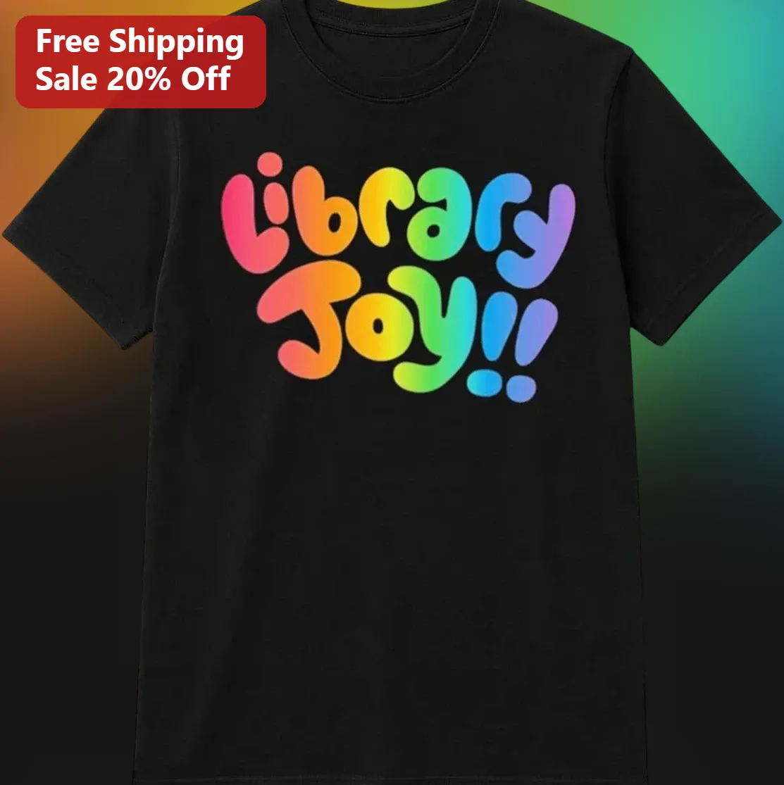 Library Joy Rainbow Bubble Letter Tee, Cute Librarian Gift for Book Lovers and Teachers