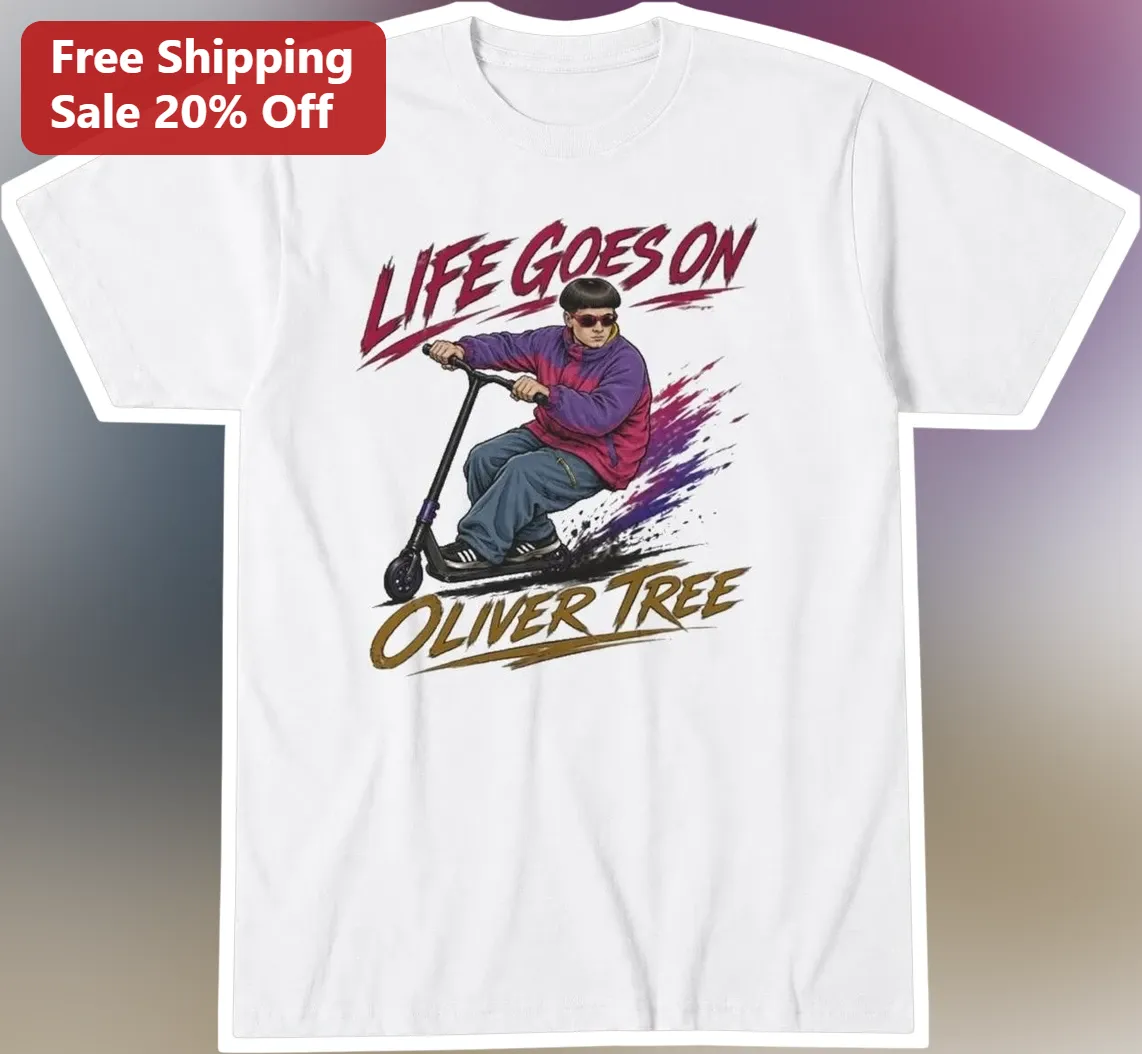 Life Goes On Oliver Tree Graphic Tee Retro Cartoon Scooter Singer Songwriter Shirt