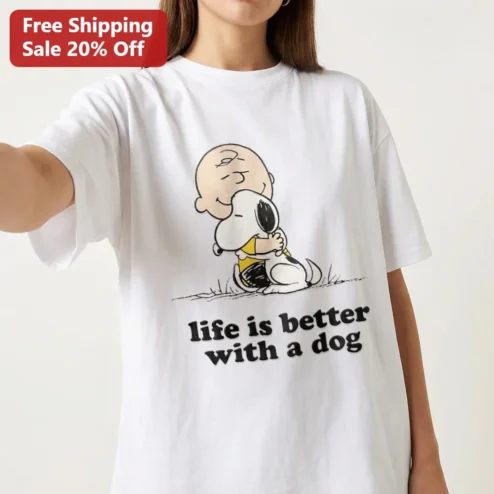 Life Is Better With A Dog Tee Charlie Brown And Snoopy Peanuts Graphic Shirt Gift For Dog Lovers