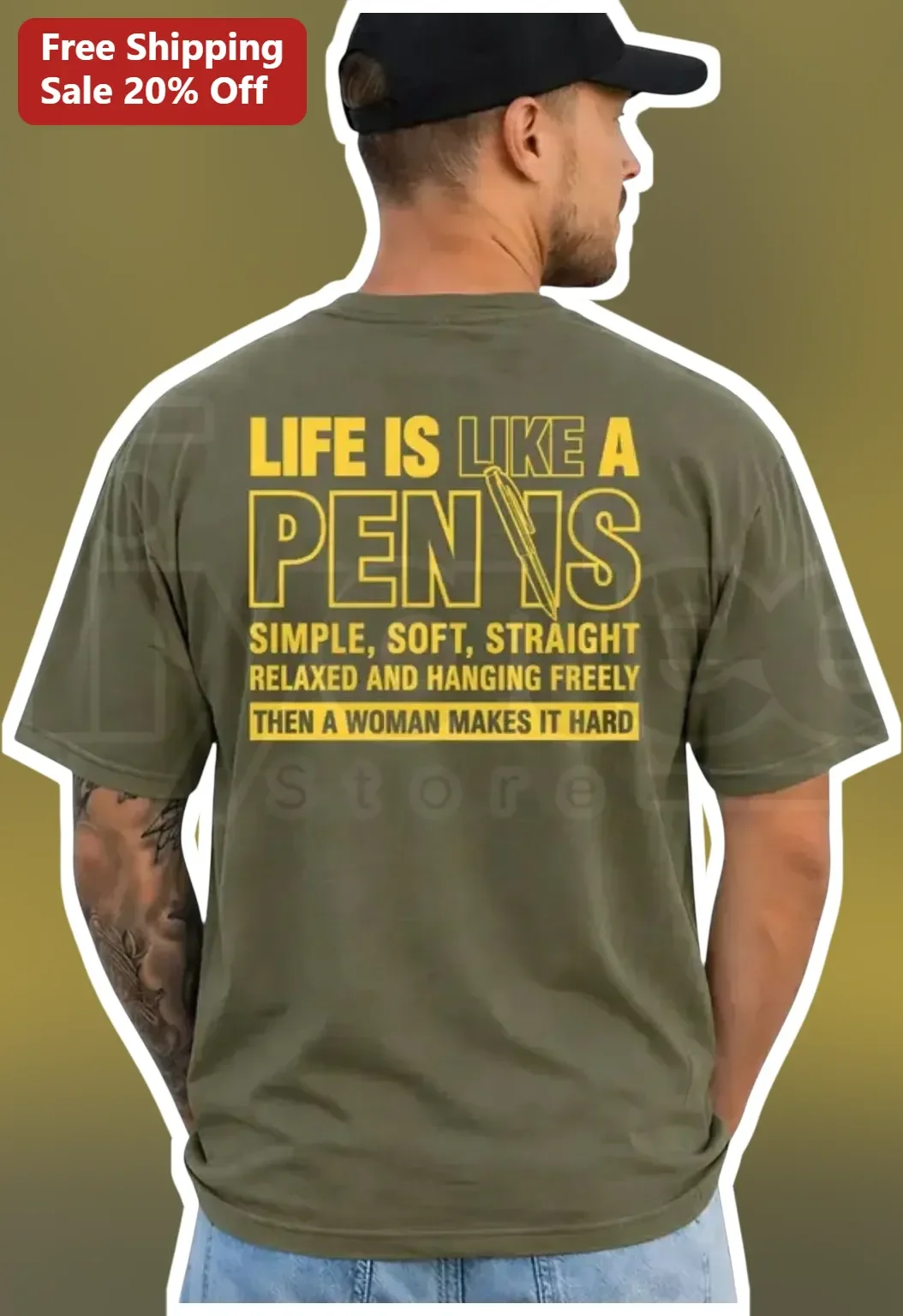 Life Is Like A Penis Simple Soft Straight Relaxed And Hanging Freely Then A Woman Makes It Hard Funny Adult Humor Graphic Tee