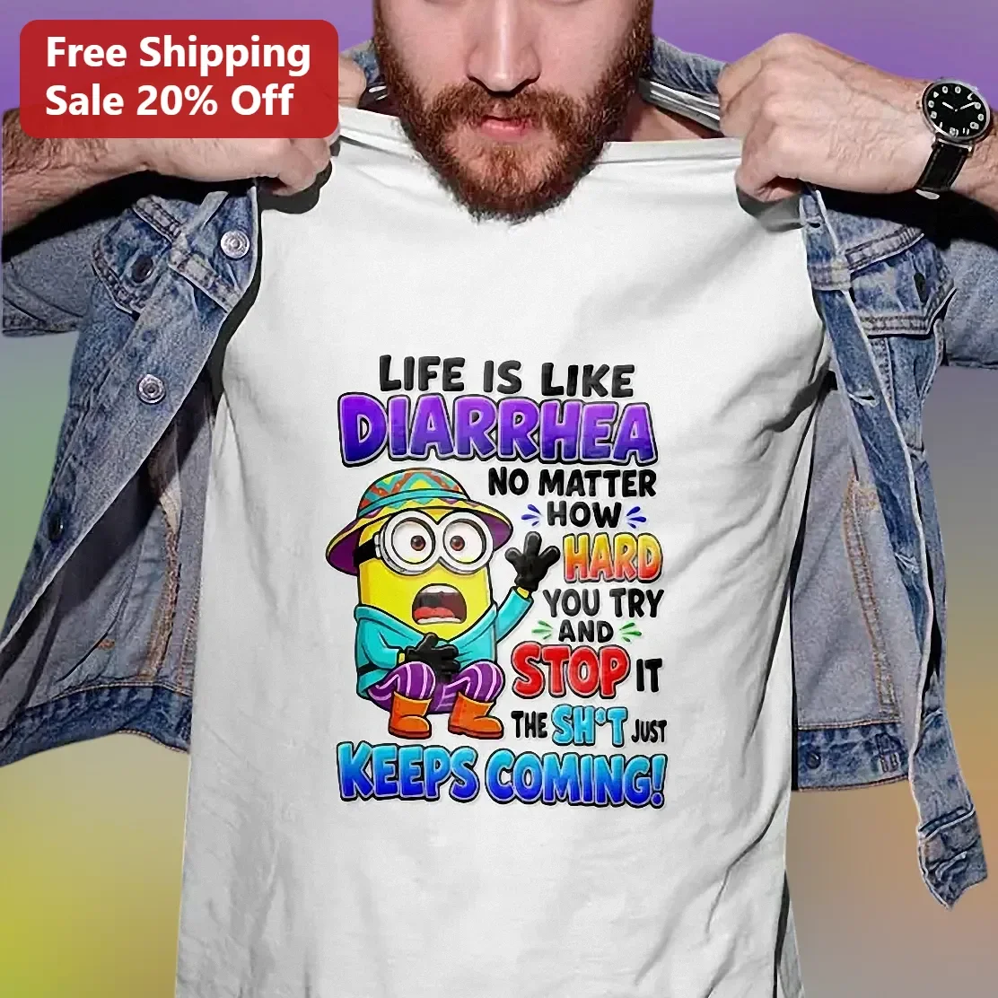 Life Is Like Diarrhea Funny Minion Graphic Tee Gag Gift for Adults