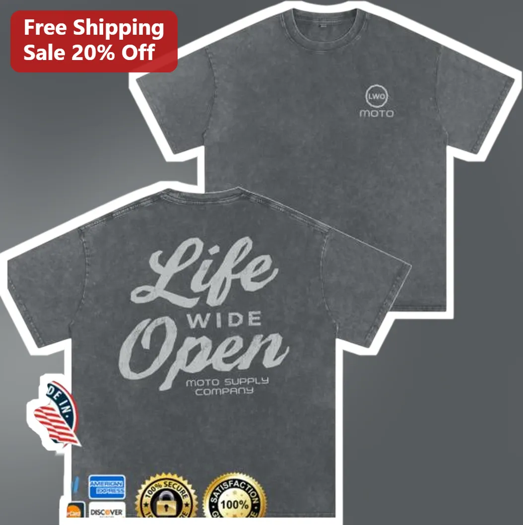 Life Wide Open Moto Supply Company Tee Vintage Biker Graphic Shirt