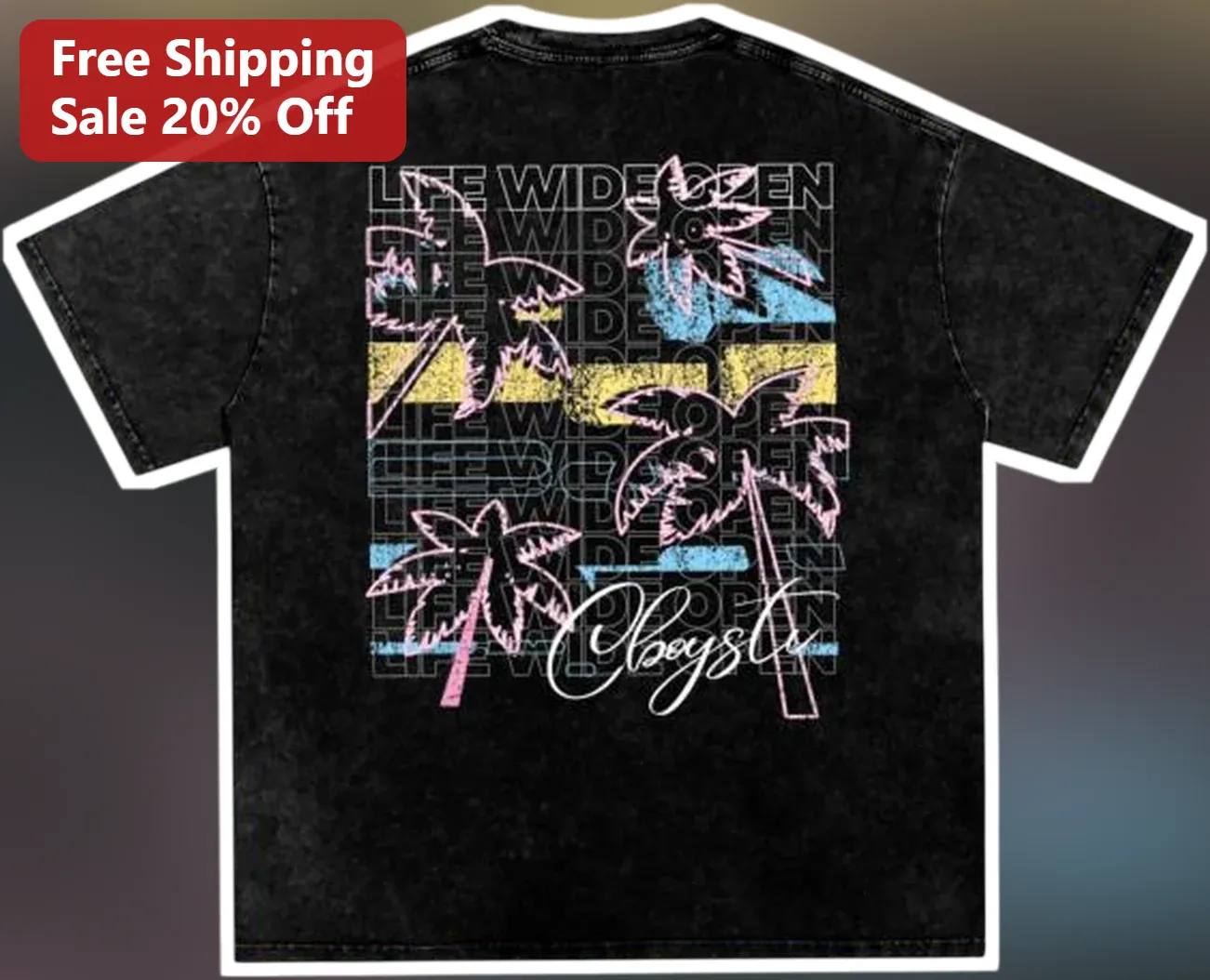 Life Wide Open Tee Retro Sunset Palm Tree Graphic Shirt for Women Beach Lovers