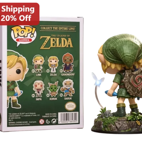 Link Figure The Legend of Zelda Breath of the Wild Vinyl Collectible Toy with Hylian Shield and Master Sword