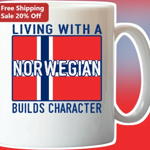 Living With A Norwegian Builds Character Mug Funny Nordic Relationship Gift For Husband Wife