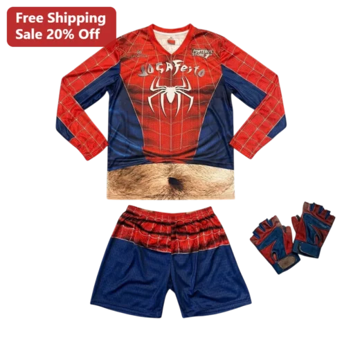 LOGAFEITO Goalkeeper Kit Spider-Man Parody Funny Soccer Uniform Set with Hairy Belly Print