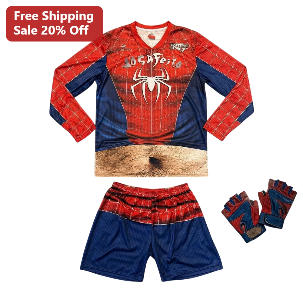 LOGAFEITO Goalkeeper Kit Spider-Man Parody Funny Soccer Uniform Set with Hairy Belly Print