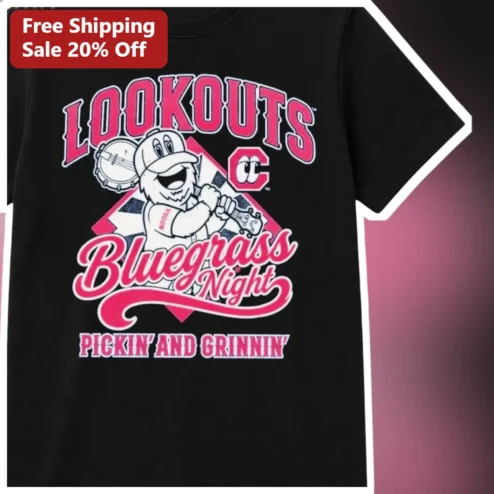 LOOKOUTS Bluegrass Night PICKIN' AND GRINNIN' Tee Sluggerrr Baseball Mascot Graphic Shirt