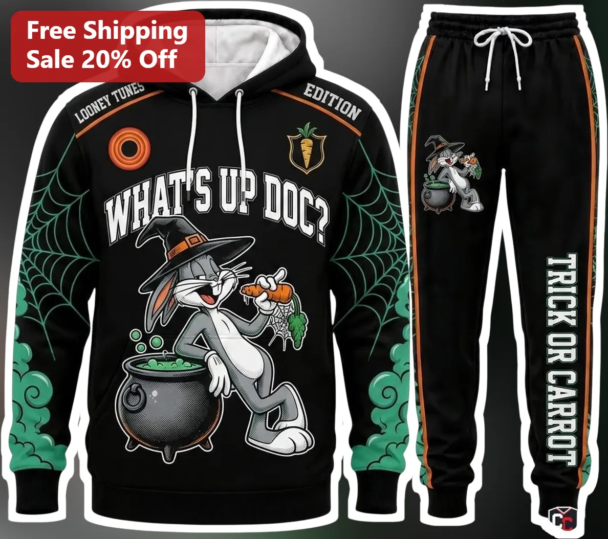 Looney Tunes Edition What's Up Doc Trick Or Carrot Bugs Bunny Halloween Hoodie Set