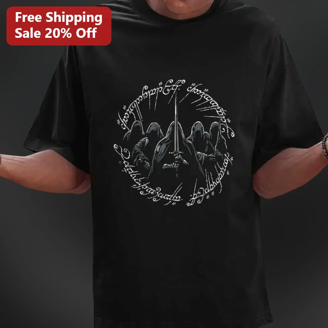Lord of the Rings Nazgul One Ring Inscription Line Art Tee