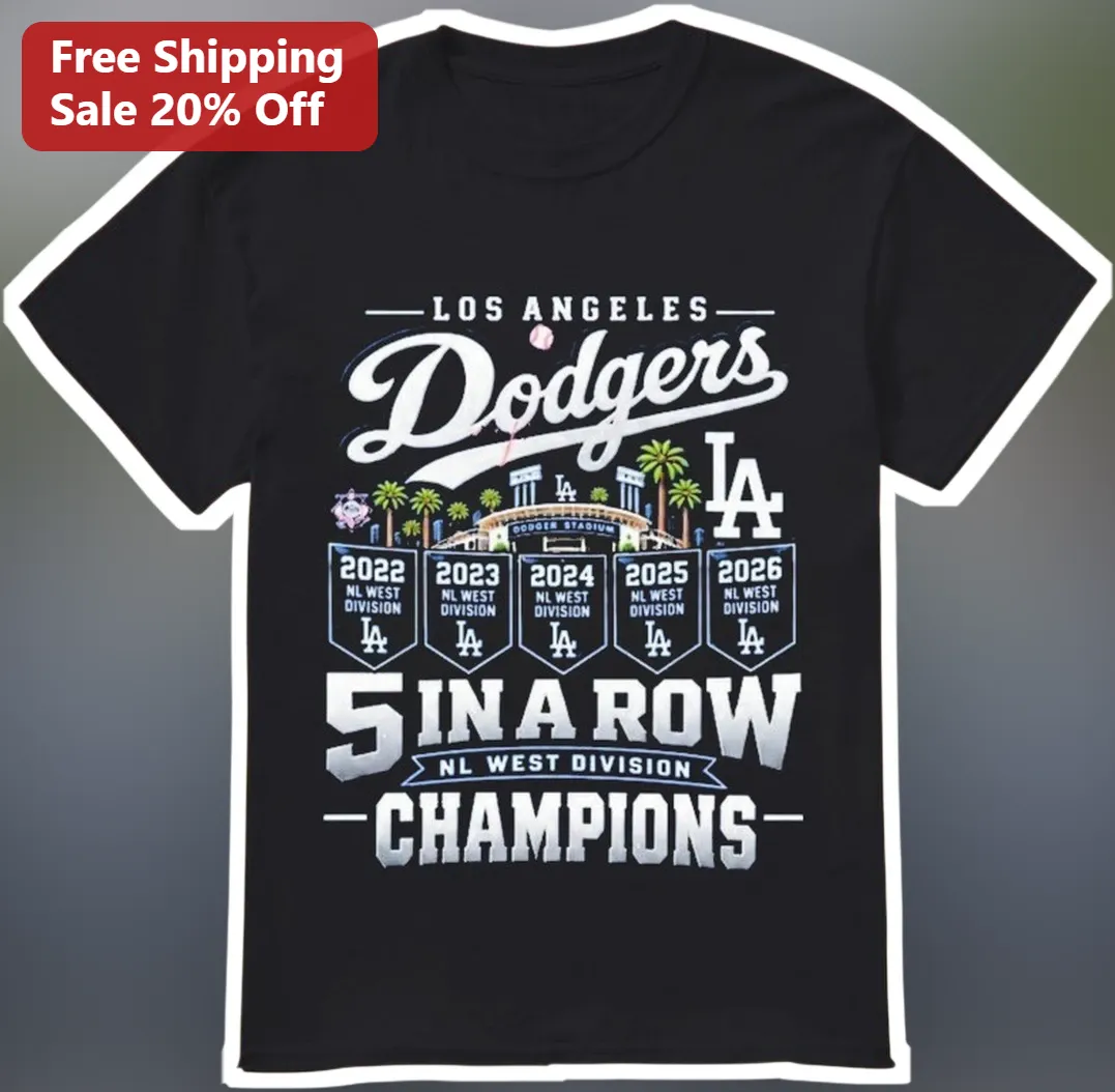 Los Angeles Dodgers 5 In A Row NL West Division Champions Tee Baseball Fan Gift