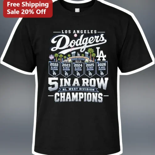 Los Angeles Dodgers 5 In A Row NL West Division Champions Tee