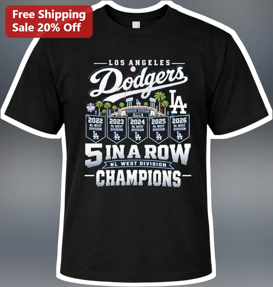 Los Angeles Dodgers 5 In A Row NL West Division Champions Tee