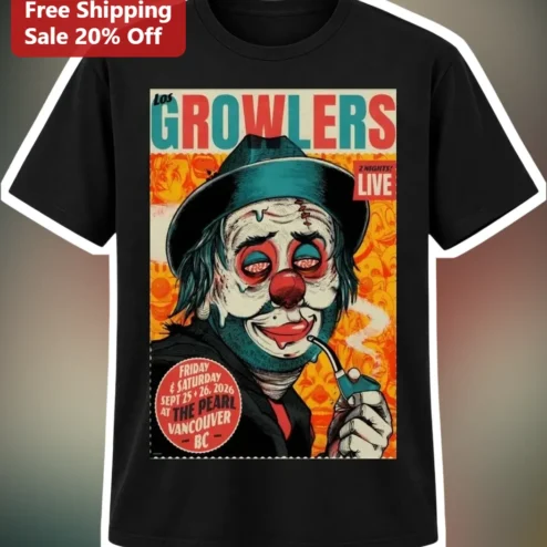 Los Growlers 2 Nights Live Joker Vintage Rock Poster Graphic Tee