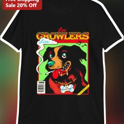 Los Growlers Live Tee Vintage Surf Rock Zombie Dog Graphic T-Shirt