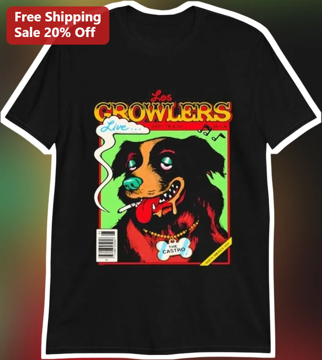 Los Growlers Live Tee Vintage Surf Rock Zombie Dog Graphic T-Shirt