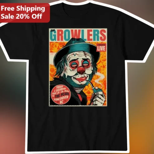 Los Growlers Vintage Clown Gig Poster Graphic Tee Unisex Indie Rock Band Merch