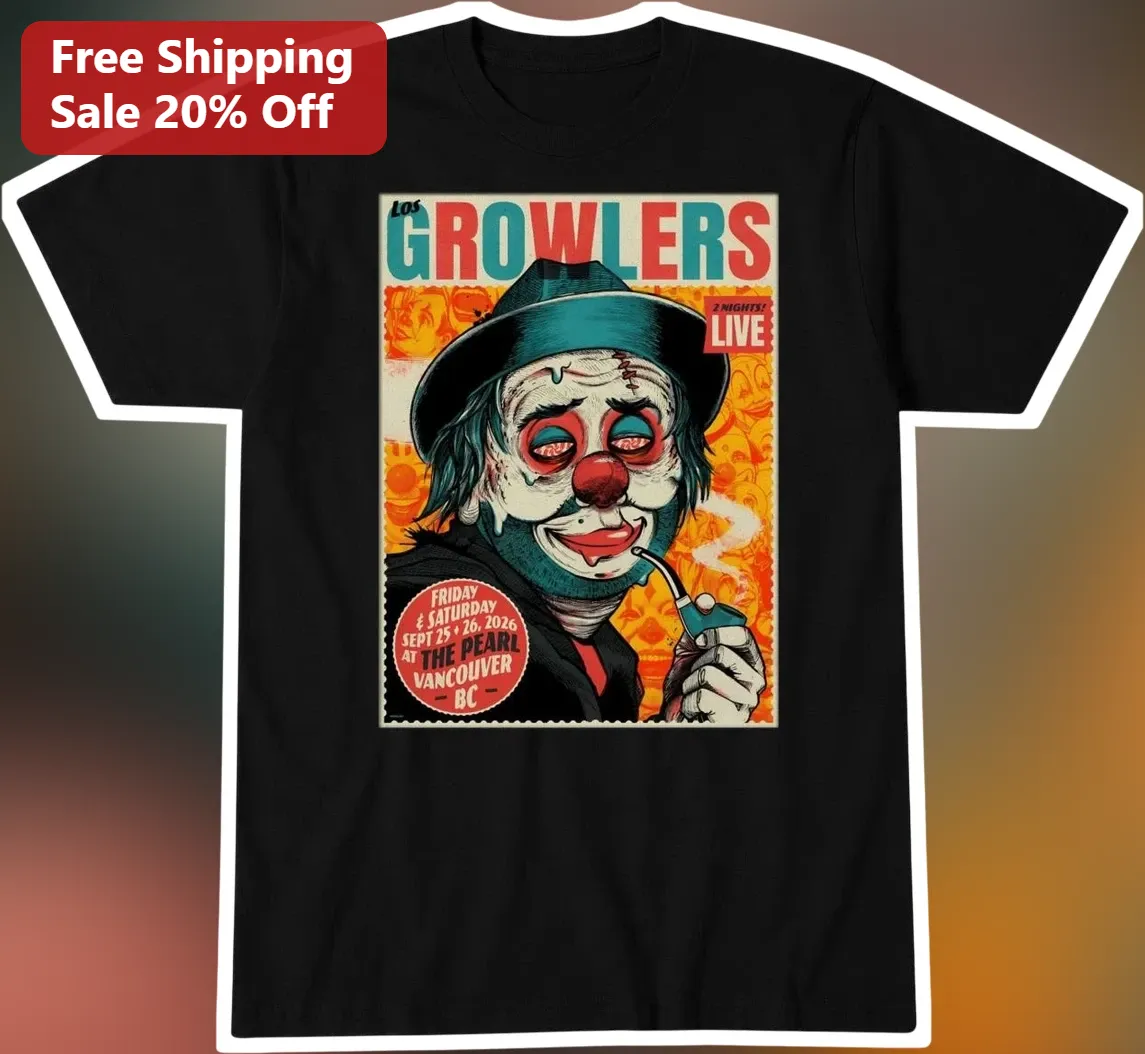Los Growlers Vintage Clown Gig Poster Graphic Tee Unisex Indie Rock Band Merch