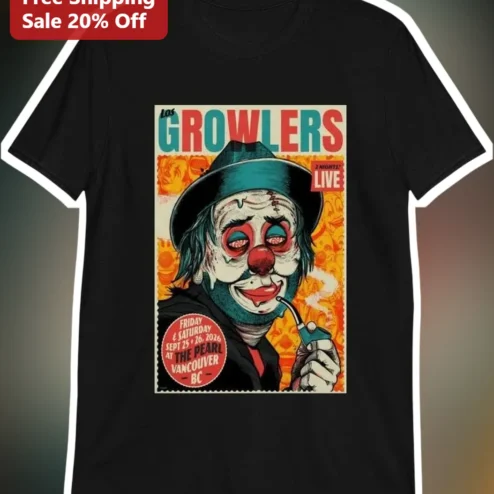Los Growlers Vintage Sad Clown Graphic Tee Indie Rock Band Merch Unisex Shirt