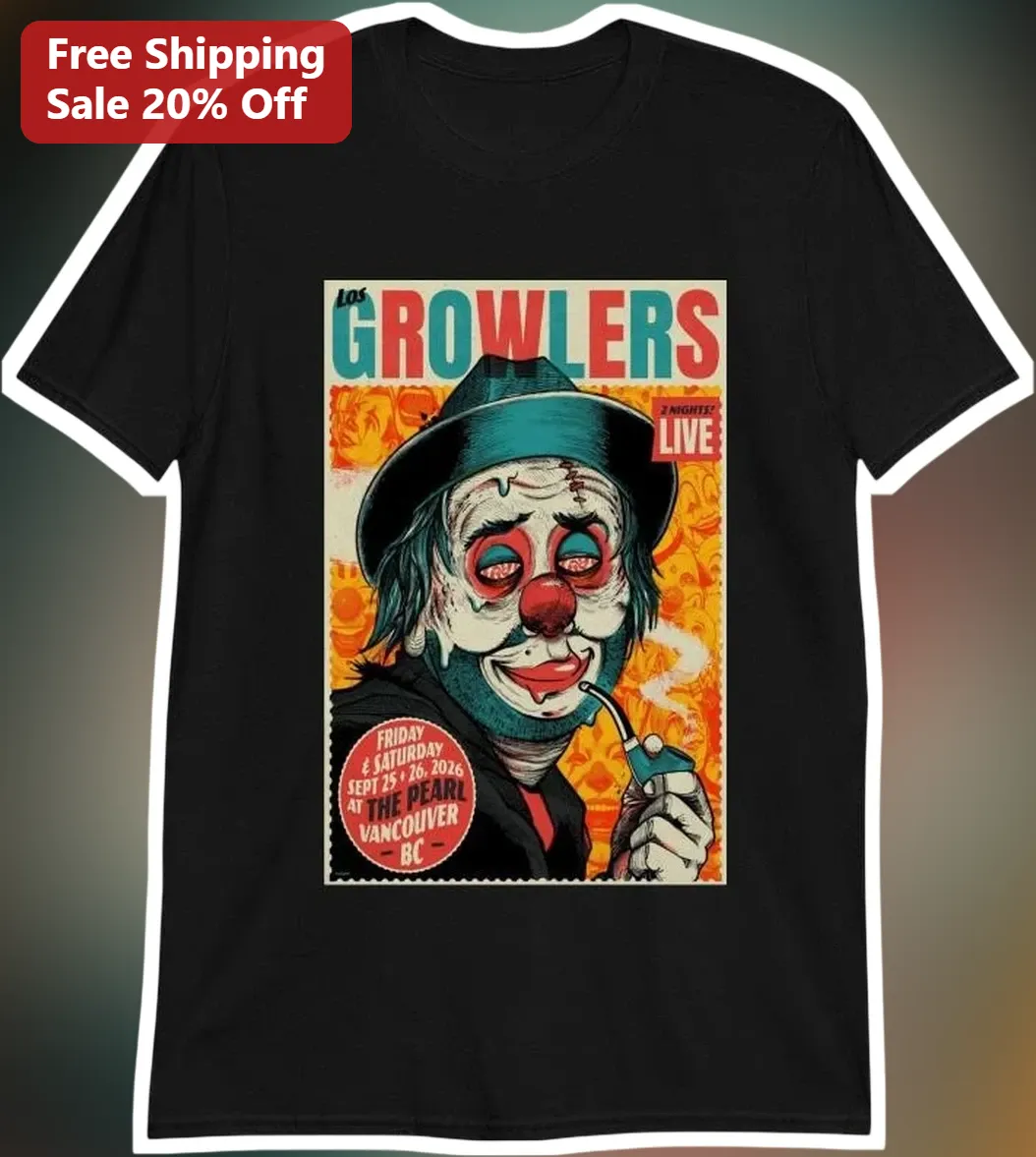 Los Growlers Vintage Sad Clown Graphic Tee Indie Rock Band Merch Unisex Shirt