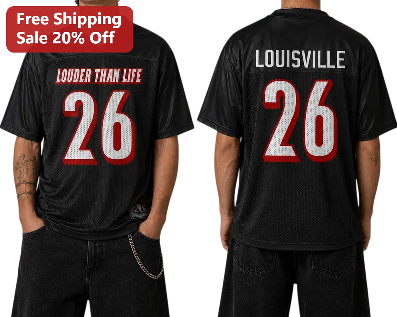 Louder Than Life Jersey EDM Festival Merch Black Mesh Football Style Tee