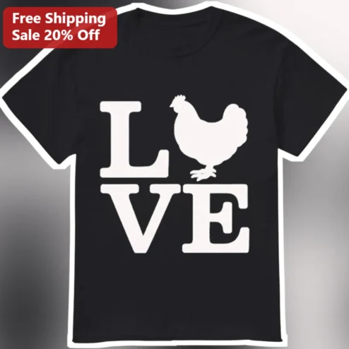 Love Chicken Hen Graphic Tee Black Cotton Poultry Lover Gift