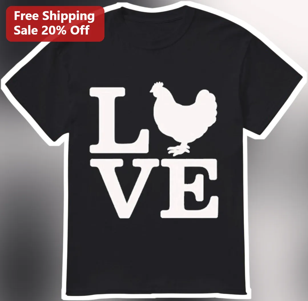 Love Chicken Hen Graphic Tee Black Cotton Poultry Lover Gift