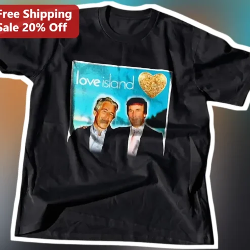 Love Island Jeffrey Epstein Ghislaine Maxwell Parody Graphic Tee Dark Humor Satirical Shirt
