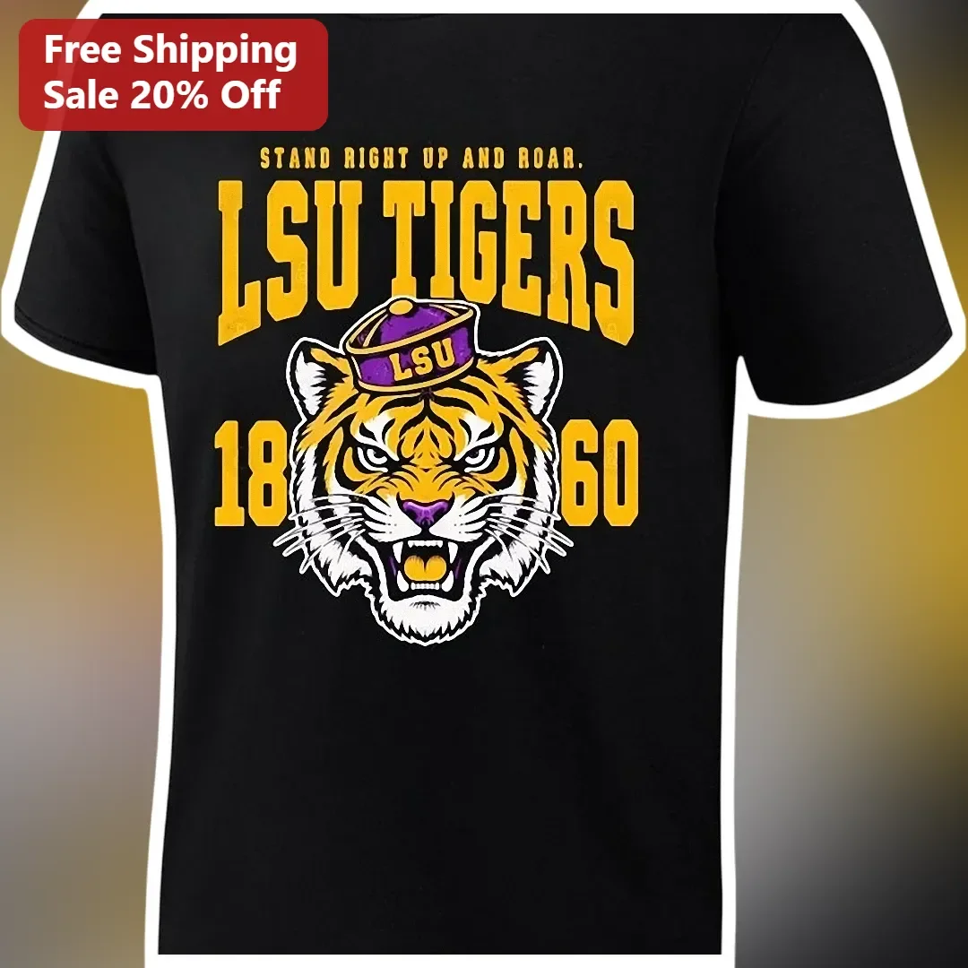 LSU Tigers Stand Right Up And Roar Vintage Graphic Tee For College Football Fans