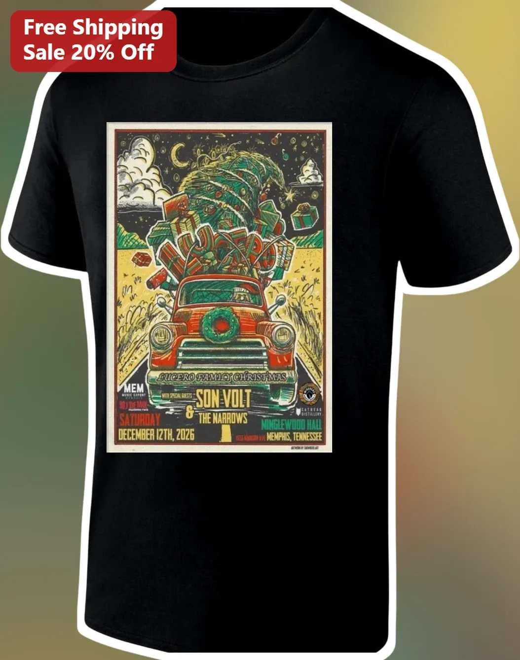 Lucero Family Christmas Tee Vintage Concert Poster Style Holiday Gift for Fans