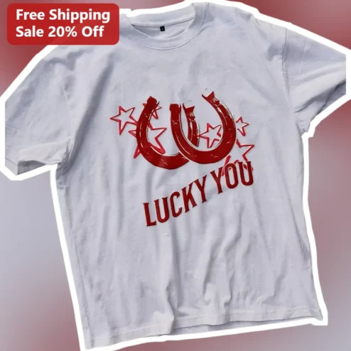 Lucky You Vintage Horseshoe Graphic Tee Good Luck Gift for Gamblers