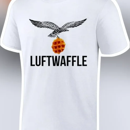 Luftwaffle Eagle Carrying Waffle Pun Graphic Tee Funny Foodie Gift for Men
