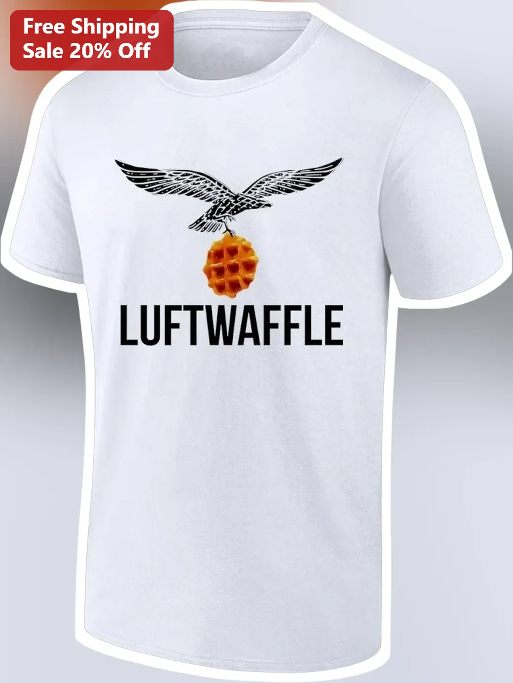 Luftwaffle Eagle Carrying Waffle Pun Graphic Tee Funny Foodie Gift for Men