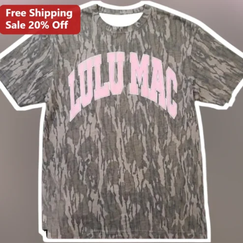Lulu Mac Camo Graphic Tee Distressed Pink Collegiate Streetwear Shirt