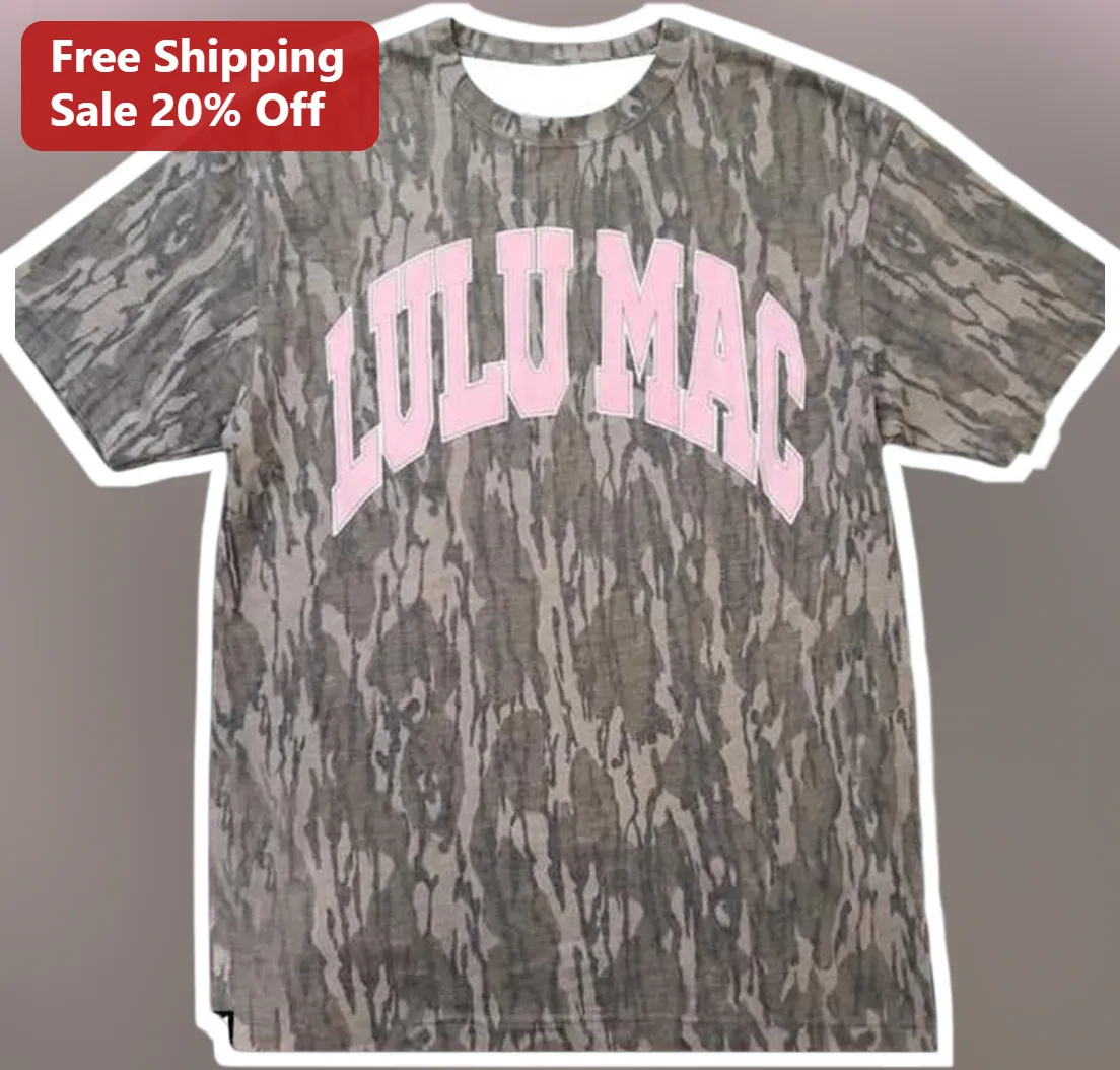 Lulu Mac Camo Graphic Tee Distressed Pink Collegiate Streetwear Shirt
