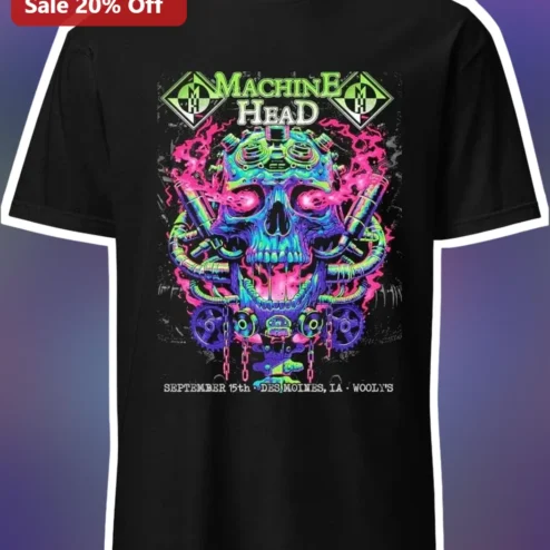Machine Head Neon Psychedelic Skull Graphic Tee Heavy Metal Band Merch